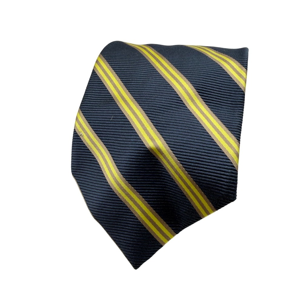 Brooks Brothers Tie 58" Navy Blue Yellow Striped Silk Makers England